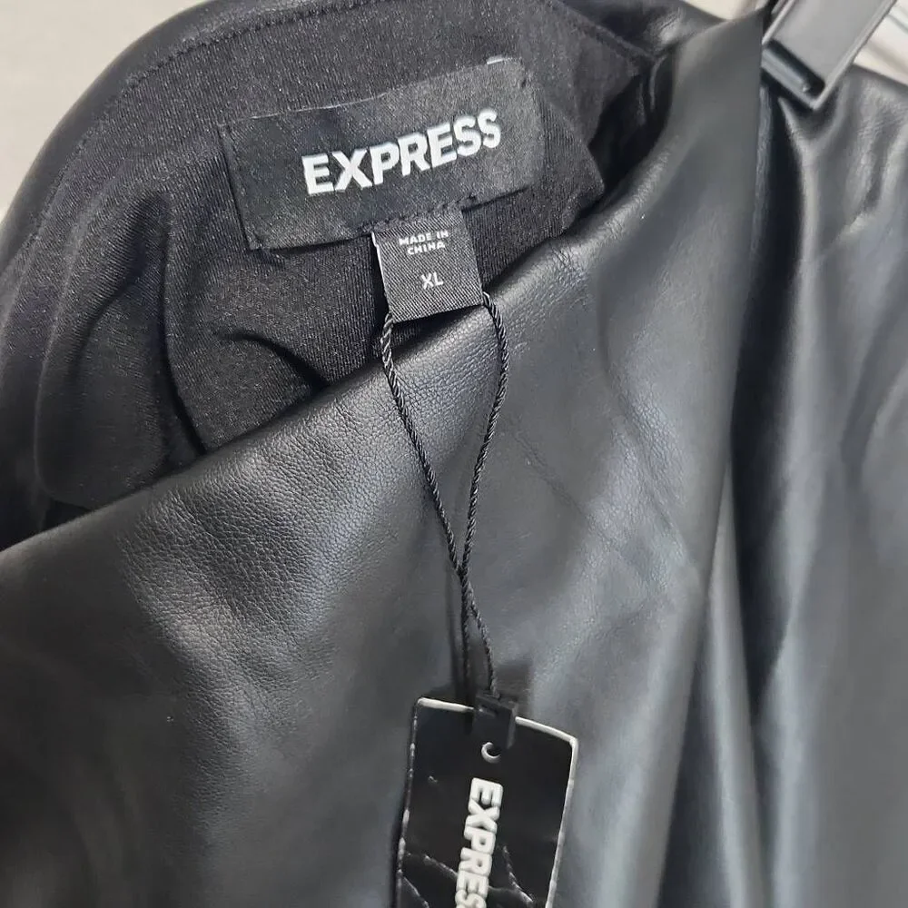 Brand New Express Women's Size XL Black Faux Leather Lined Mini Skirt Party